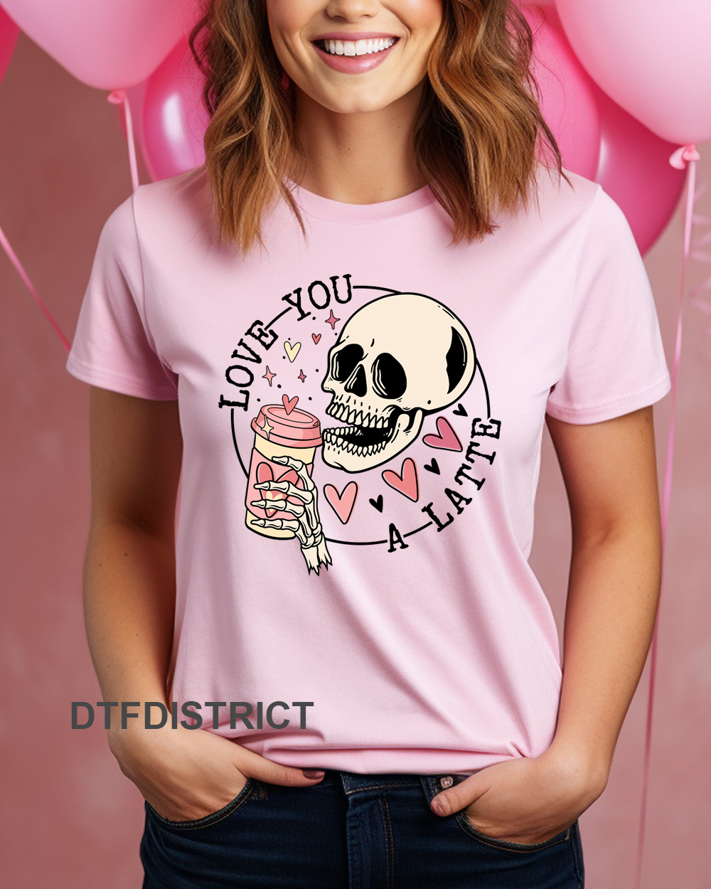 Love You a Latte Skeleton black text Full Color DTF Transfer – dtfdistrict